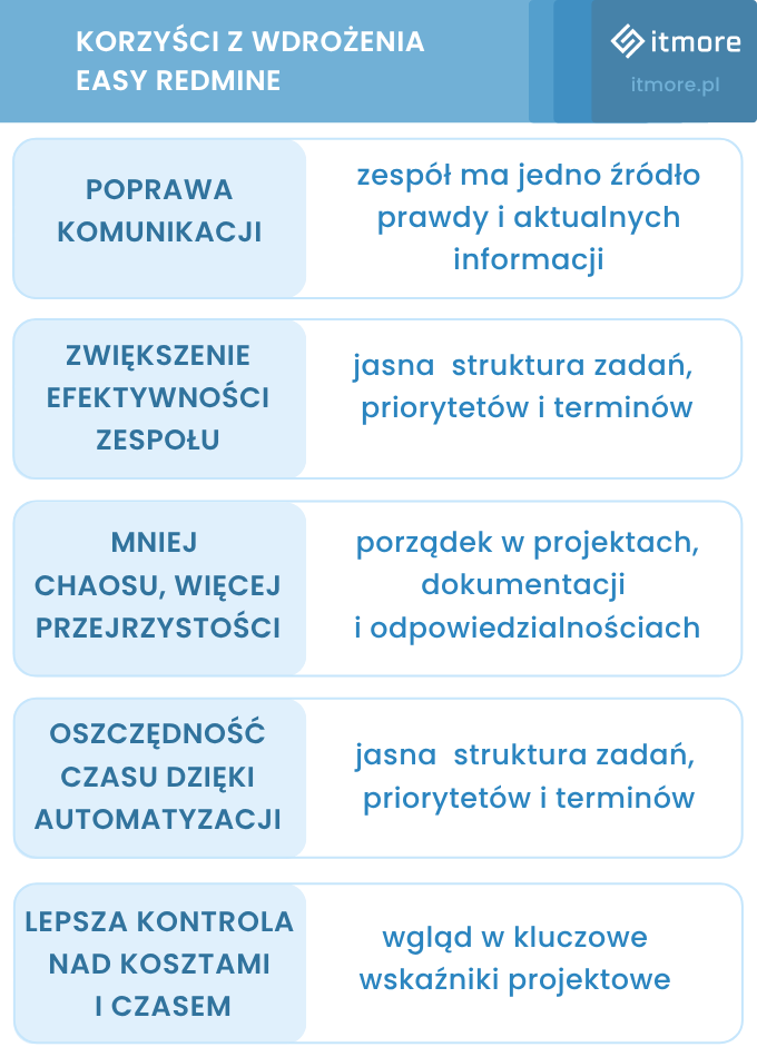 Easy Redmine - korzyści z wdrożenia systemu ERP w firmie. Infografika.